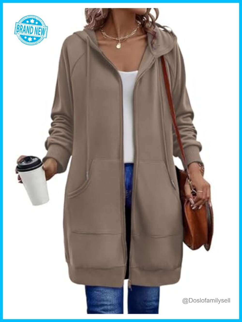 Women's Zip Up Hoodie Long Tunic Sweatshirt Oversized Fleece Casual